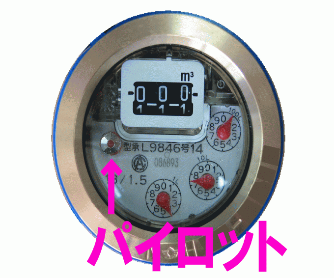 水道メーターのパイロット部分を示す画像