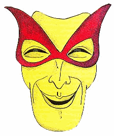 不敵な笑みを浮かべている赤色の眼鏡をかけた黄色い顔のイラスト画像
